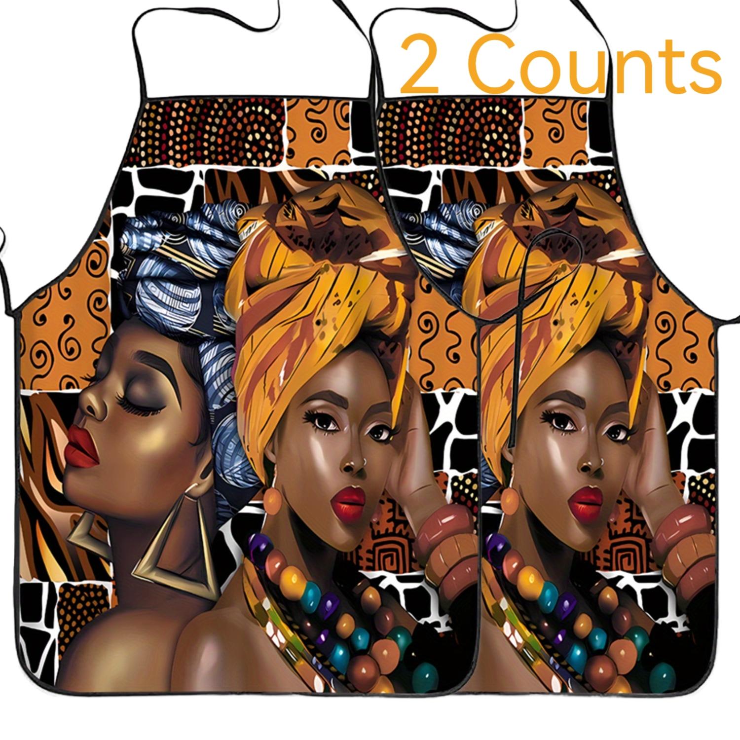 African Queen Pattern Apron, 2 Counts Polyester  Kitchen Apron for Cooking, Summer Spanish Apron for Men&Women,Nails Design Tool,Mother's Day Gift, Kitchen&Cleaning Essential,Cleaning Tool,World Cup