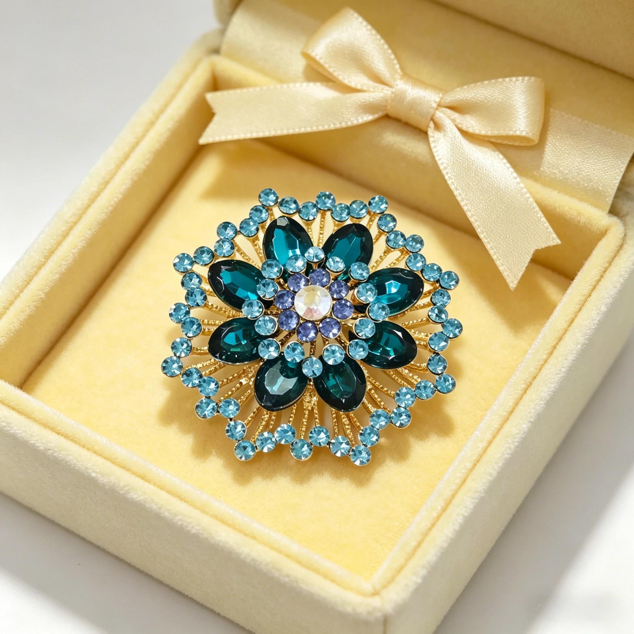 1PC Luxury Look Flower Motif Blue Brooch with Polished Finish - Steel Composite Fashion Clothes Accessory, Ideal for Casual Parties, Banquets, Holiday Party Gifts