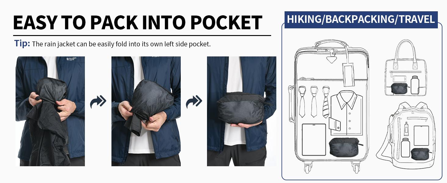 Pioneer Camp Men's Rain Jacket Waterproof with Hood Lightweight Packable Raincoat Rain Shell for Outdoor Hiking Travel