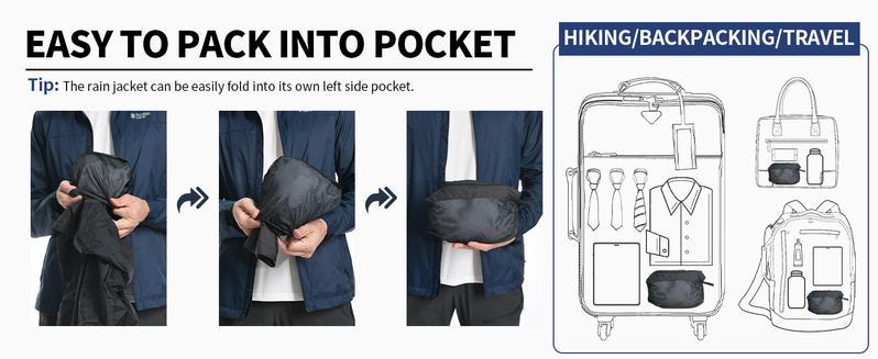 Pioneer Camp Men's Rain Jacket Waterproof with Hood Lightweight Packable Raincoat Rain Shell for Outdoor Hiking Travel