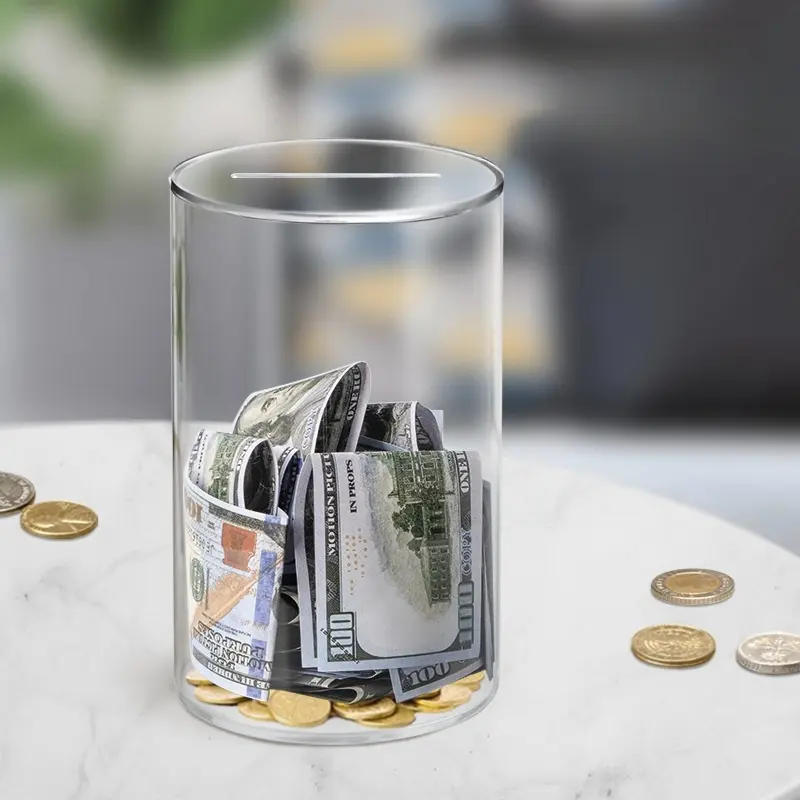 Acrylic Coin Bank Cylinder, Transparent Money Box, One-Way Inlet, Kids Gift, Independence Day Memorial, Desktop Decoration, Savings Planner, Acrylic Savings Jar, Acrylic Piggy Bank