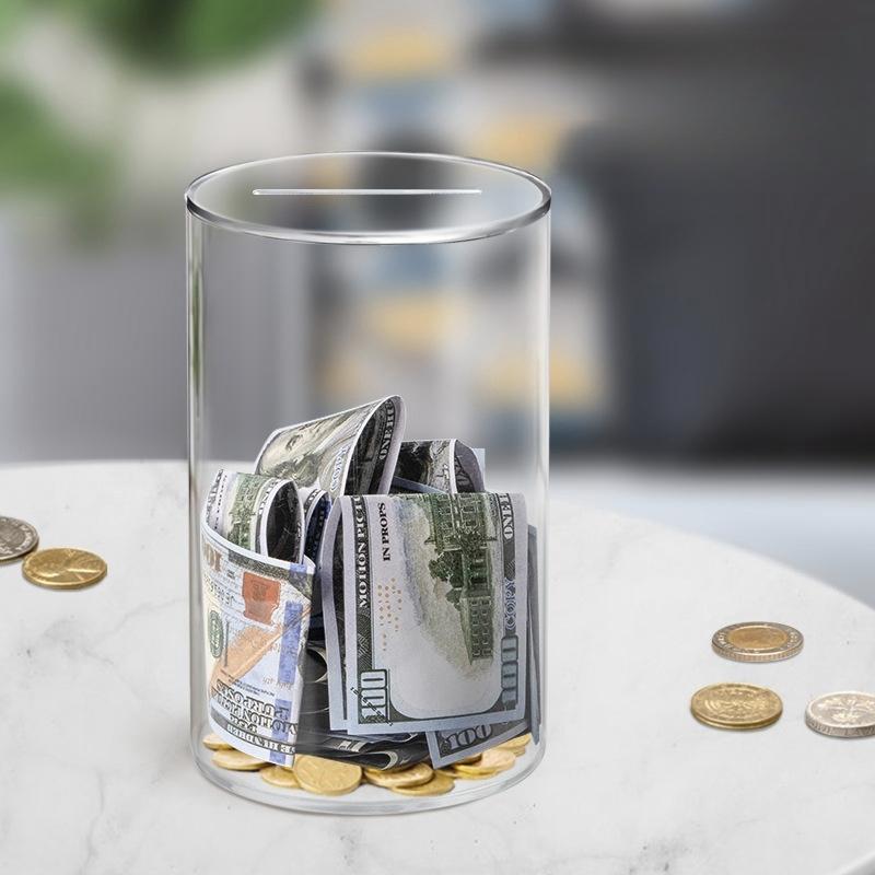 Acrylic Coin Bank Cylinder, Transparent Money Box, One-Way Inlet, Kids Gift, Independence Day Memorial, Desktop Decoration, Savings Planner, Acrylic Savings Jar, Acrylic Piggy Bank