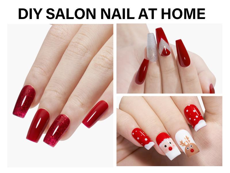 AILLSA 5 Colors nail polish set Glitter White/Red Gel Nail Polish DIY Nail Art Kit Soak Off Fall Winter Gel Polish Set with Base and Top Coat Christmas Day Gifts for Women Girls Nail Care Manicure polish set uv light cure gel polish