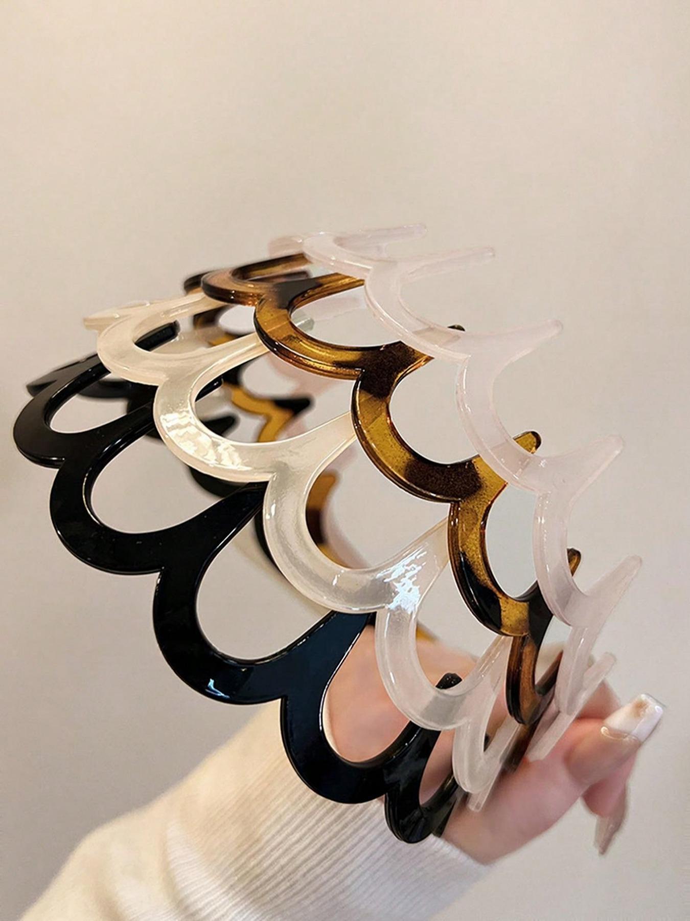 4pcs U-Shaped Wave Comb Forehead Hairband, Wavy Headband, Anti-Slip Fine Transparent Headband, Unisex Leopard Pattern, Casual Style, All-Season Hair Accessory