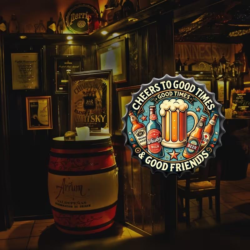 Vintage Beer Bottle Cap Metal Sign, 13.8 Inch Retro Wall Decor, Ideal for Home Bar & Pub, Perfect for Holidays Like Halloween & Christmas