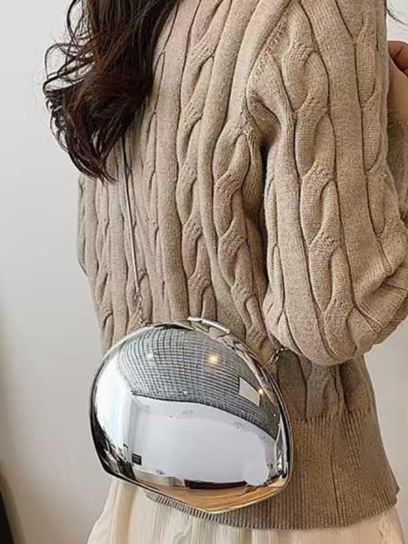 Egg-Shaped Acrylic Shiny Shell Box Bag, Party Handbag, Chain Crossbody Bag, Summer Commuter Lipstick Phone Bag, Fashion Evening Bag