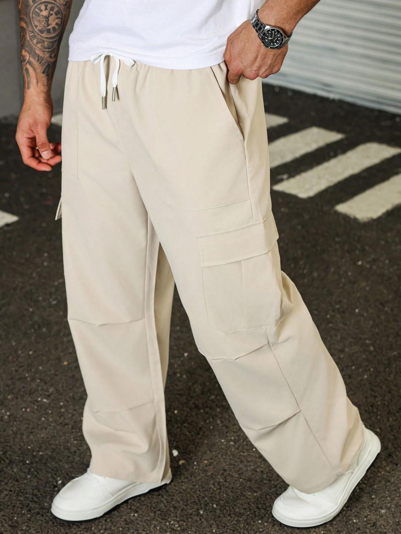 Men's Plus Size Lightweight Work Pants, Elastic Waist Drawstring Zipper Pockets, Comfortable Breathable, Ideal for Outdoor Casual Wear