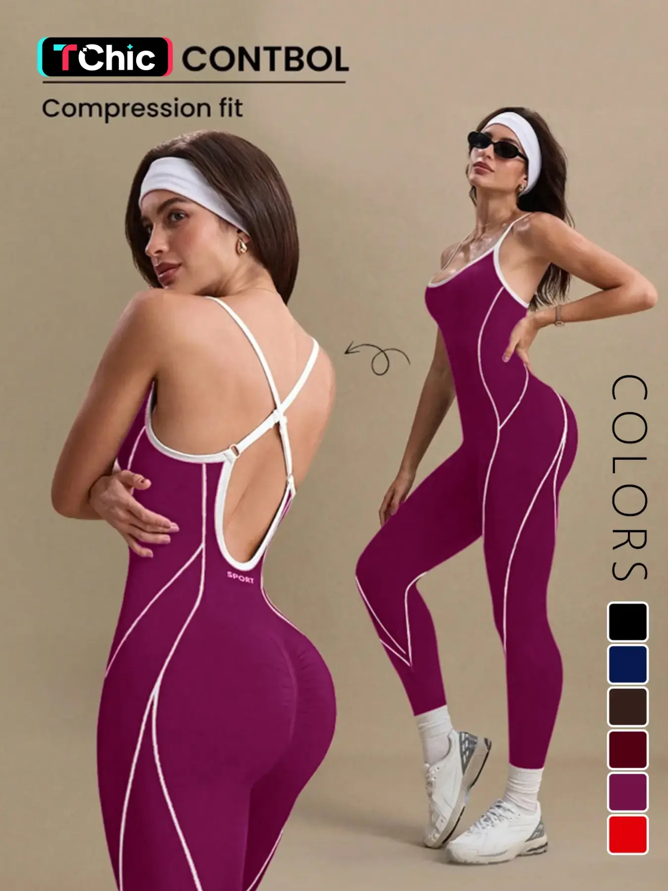 Women's Colorblock U Neck Adjustable Strap High Elastic Yoga Jumpsuit, Sporty Sleeveless Fitness, All Season Comfortable Wear