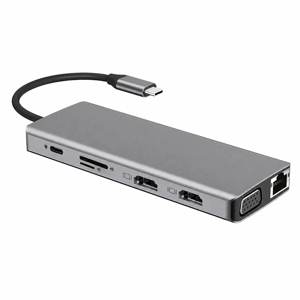12-in-1 USB-C Docking Station with Dual HDMI & VGA Outputs, Gigabit Ethernet, 3 USB-A 3.0 Ports, SD/TF Card Readers, Audio Jack, and Power Delivery Support for Laptops and Mobile Devices