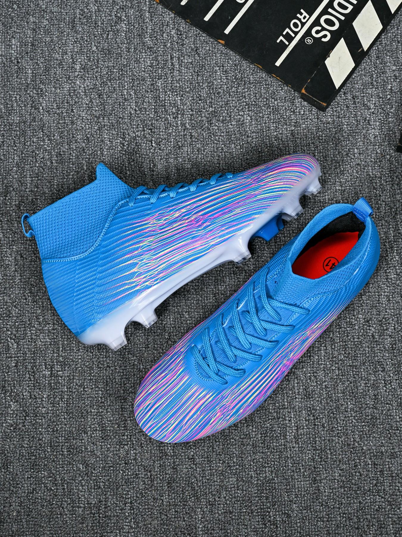 Men's High-Top Soccer Shoes, Football Cleats, Training Soccer Boots, Leather & Mesh, Breathable, Anti-Slip, Lightweight, Fashionable, Ideal for Training & Outdoor Activities