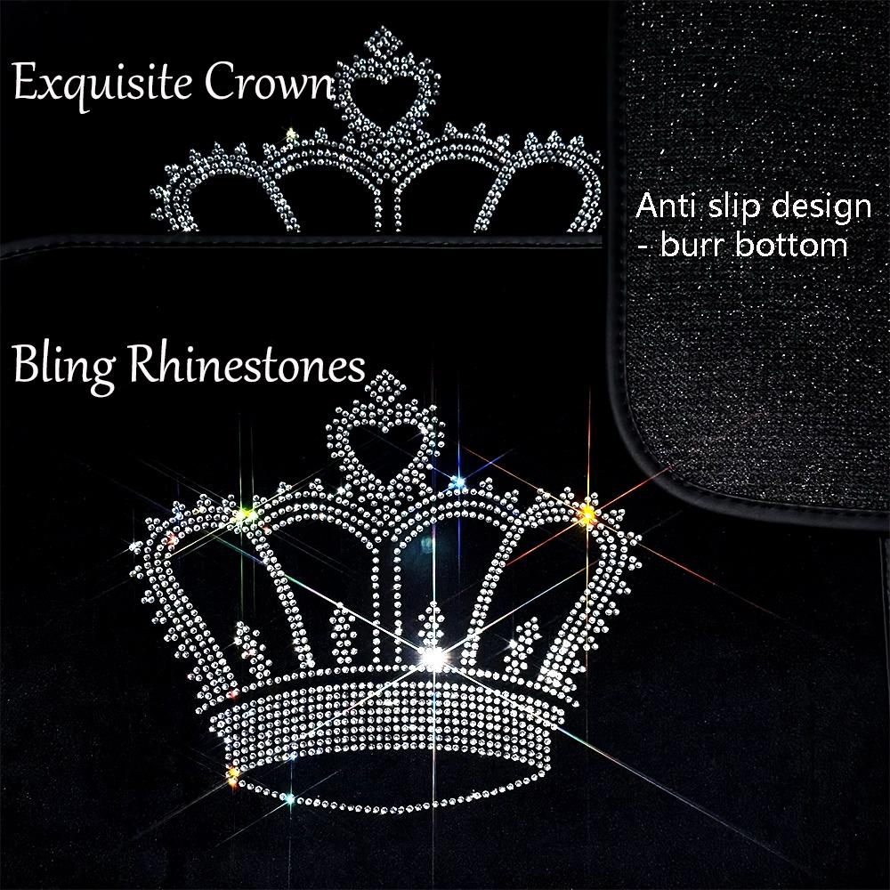 Crown Pattern Car Floor Mat, 4 Counts/set Rhinestone Decor Car Interior Decorative Floor Mat, Universal Car Interior Accessories for Women, Men Gifts, Car Mats