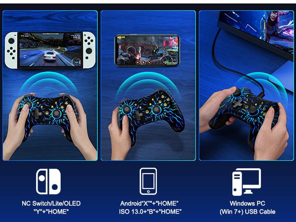 Switch Controllers,Wireless Switch Pro Controller for Switch/Lite/OLED/iOS/Android,Rechargeable Wired PC Gaming Controller with Cool LED Light, 6-Axis Gyro,Turbo, 4-Speed Vibration