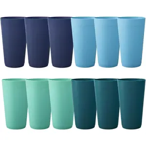 Newport 20 ounce Unbreakable Plastic Stackable Water Tumblers in 4 Coastal Colors | Set of 12 Drinking Cups | Reable, BPA-free, Made in the A, Top-rack Dishwasher and Microwave Safe