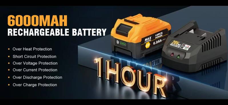 ToolerAngel 1/2-Inch Cordless Impact Wrench, 1000 Nm (737 ft-lbs) High-Torque Wrench, 20V 2000 RPM Brushless Motor, 2x 6.0Ah Lithium-Ion Batteries, Charger & 6 Sockets, Brushless Power Wrench