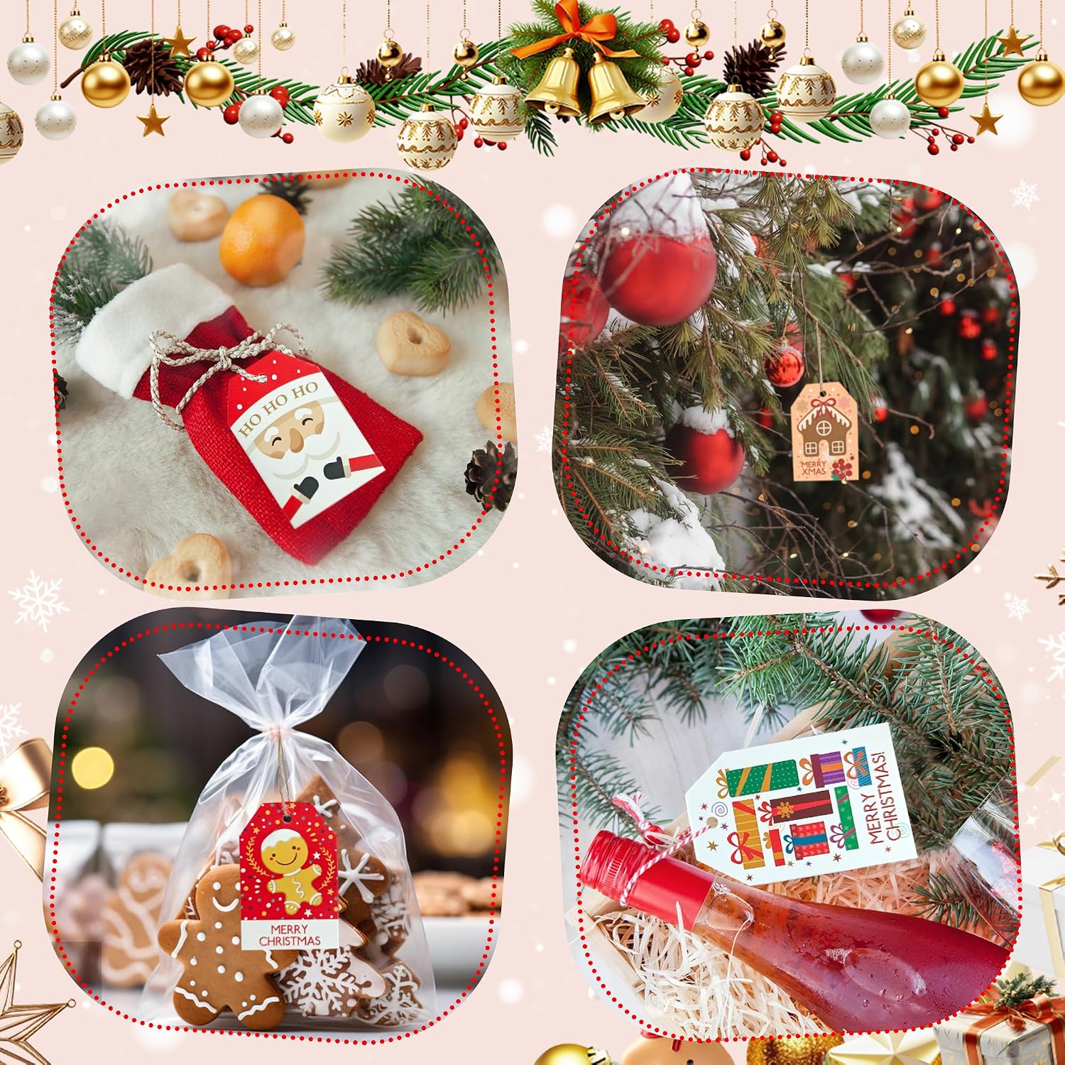 48 count Xmas  Tags Christmas Labels with Jute String Christmas Name Tags for Presents Wrapping and Tree Decoration (12 Styles)