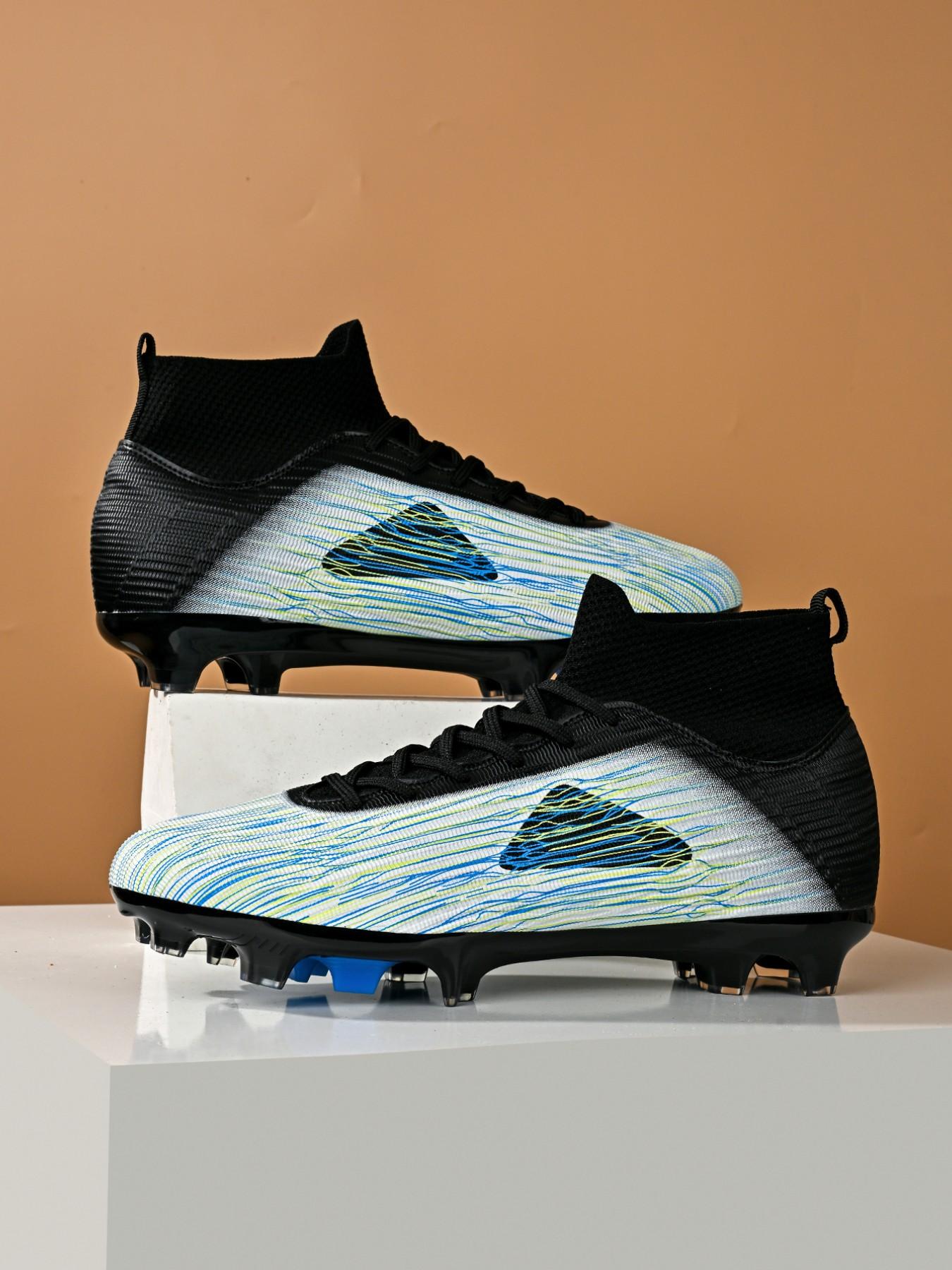 Men's High-Top Soccer Shoes, Football Cleats, Training Soccer Boots, Leather & Mesh, Breathable, Anti-Slip, Lightweight, Fashionable, Ideal for Training & Outdoor Activities
