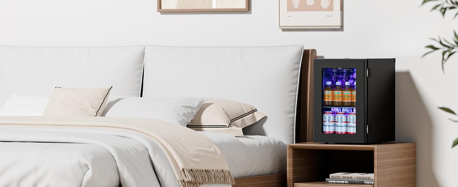 Antarctic Star 0.6Cu. Ft. Freestanding Wine Cellar,  mini  fridge,4-Bottle Red Wine with 6-Can Beer Refrigerator, Quiet Compressor, LED Light and Display, 40-61 ℉, Black