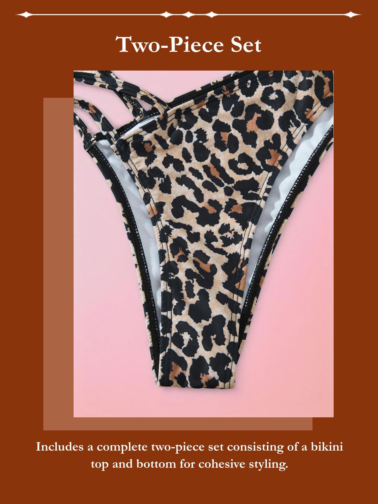 Sexy leopard print tie-up bikini, quick-drying cutout vacation style bikini set