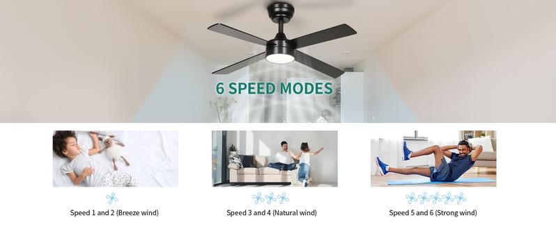 Yitahome 48 Inch Black Ceiling Fan with Lights and Remote,4 Blades, App Control, Modern Smart Ceiling Fan Compatible with Alexa for Indoor, Reversible Quiet Motor, Memory Function