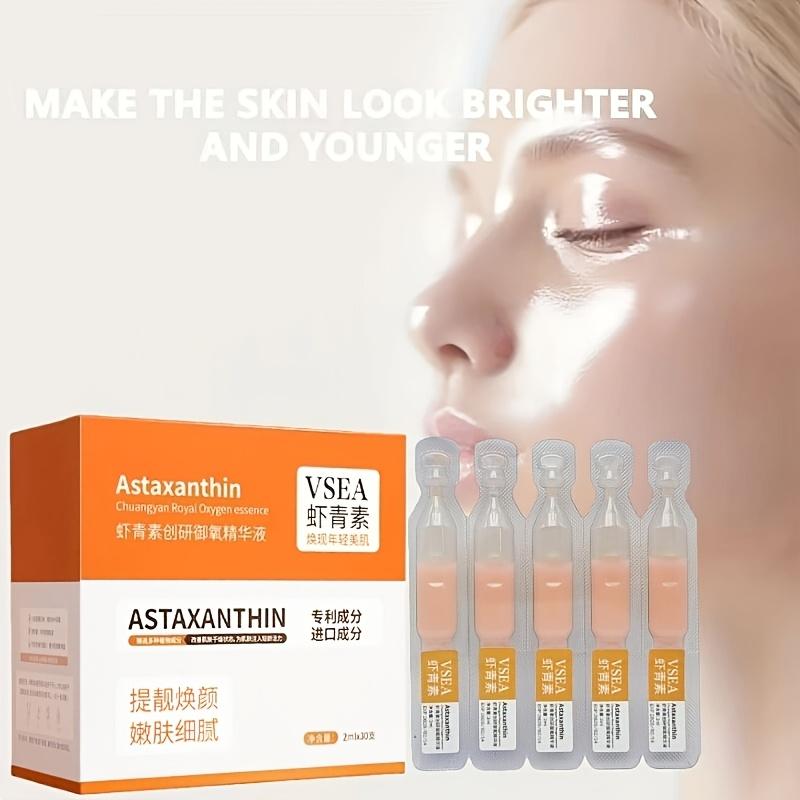 30pcs Single-Use Astaxanthin Raw Serum, Moisturizing and Hydrating, Brightening and Hydrating, Firming and Lifting, for Smoother, Firmer Light Beige - Contains Rice, Alcohol-Free Formula, Suitable for Sensitive and All Types, Skincare