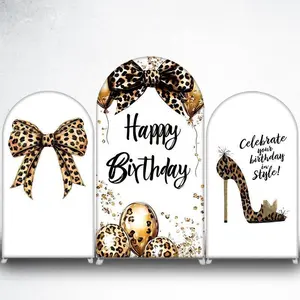 15-day 2D Flat Delivery Leopard Print Bow Arch Backdrop Cover for Coquette and Bachelorette Party Photo Booth