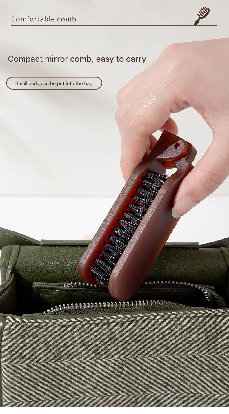 2-In-1 Folding Silver Color Mirror Comb, Portable Compact Hair Brush, Anti-Static Design, Foldable Comb Mirror, Travel Size, Unisex