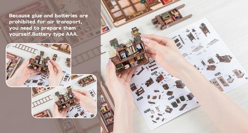 CUTEBEE DIY 3D Dollhouse Kit The Drama Bookshop Miniature Wooden Room with Furniture and Dust Cover Handmade Creative Toy for Teens and Adults Holiday Christmas and Black Friday Gift Home Decor