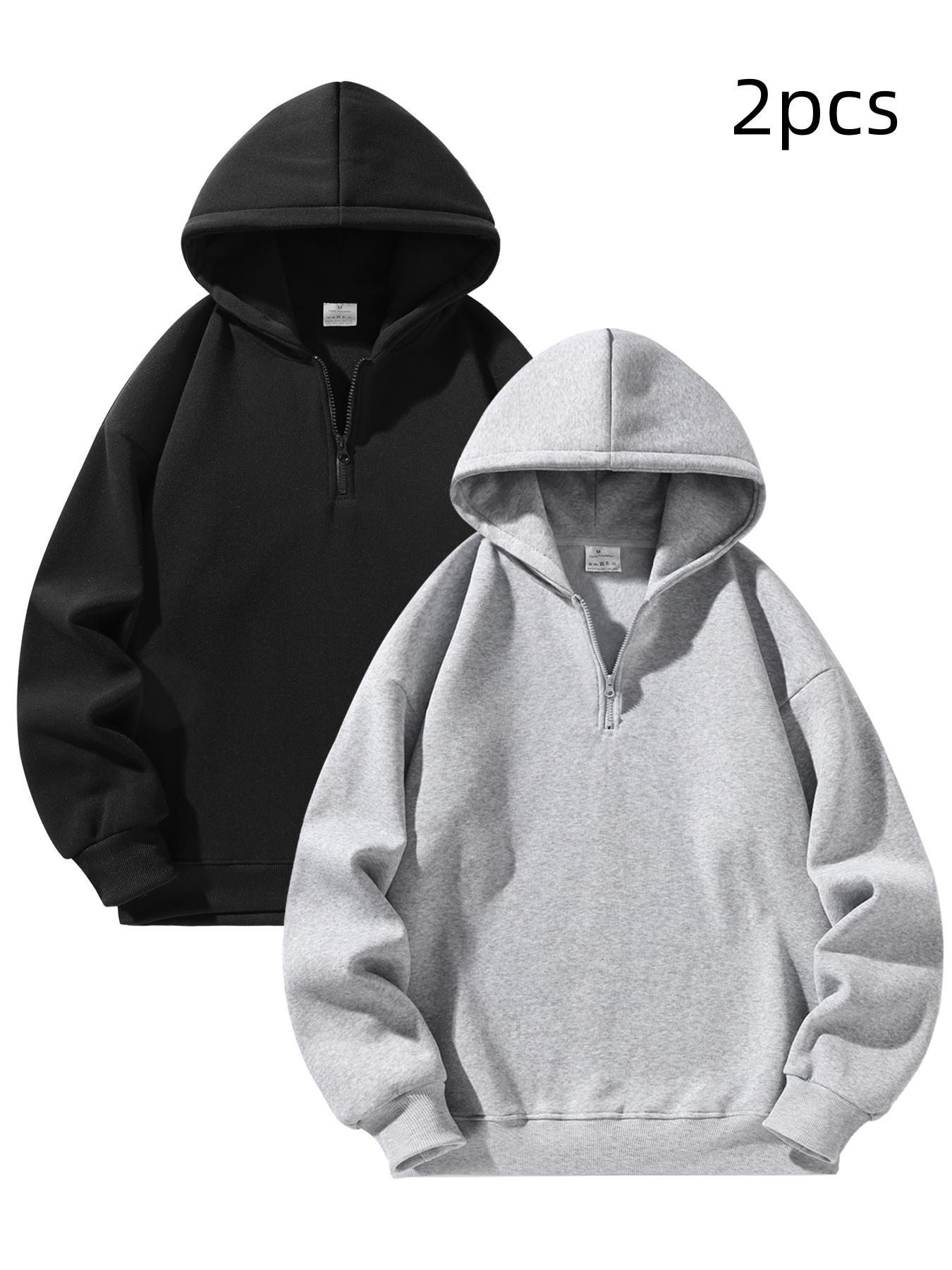 Men's Plain Half Zip Drop Shoulder Essentials Hoodie, Street Fashion Hoodie, Regular Fit Casual Long Sleeve Hooded Sweatshirt for Fall & Winter, Men's Clothes for Daily Wear Men's Plain Half Zip Drop Shoulder Essentials Hoodie, Street Fashion Hoodie, Regular Fit Casual Long Sleeve Hooded Sweatshirt for Fall & Winter, Men's Clothes for Daily Wear