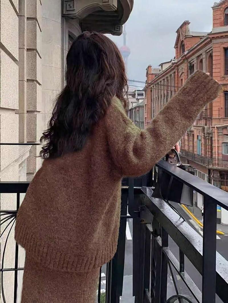 Women's V-Neck Sweater Dress Set, Casual Fashion Two-Piece Knitwear, Autumn Winter New Arrival, Comfortable and Elegant Style