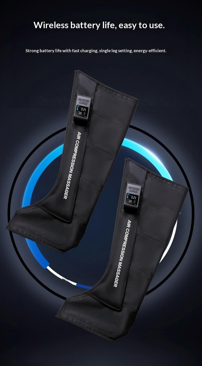 New Rechargeable & Cordless Full Leg Air Compression Massager, Sequential Compression Therapy for Circulation, Pain Relief & Muscle Recovery with Multiple Modes, Intensities & Timer
