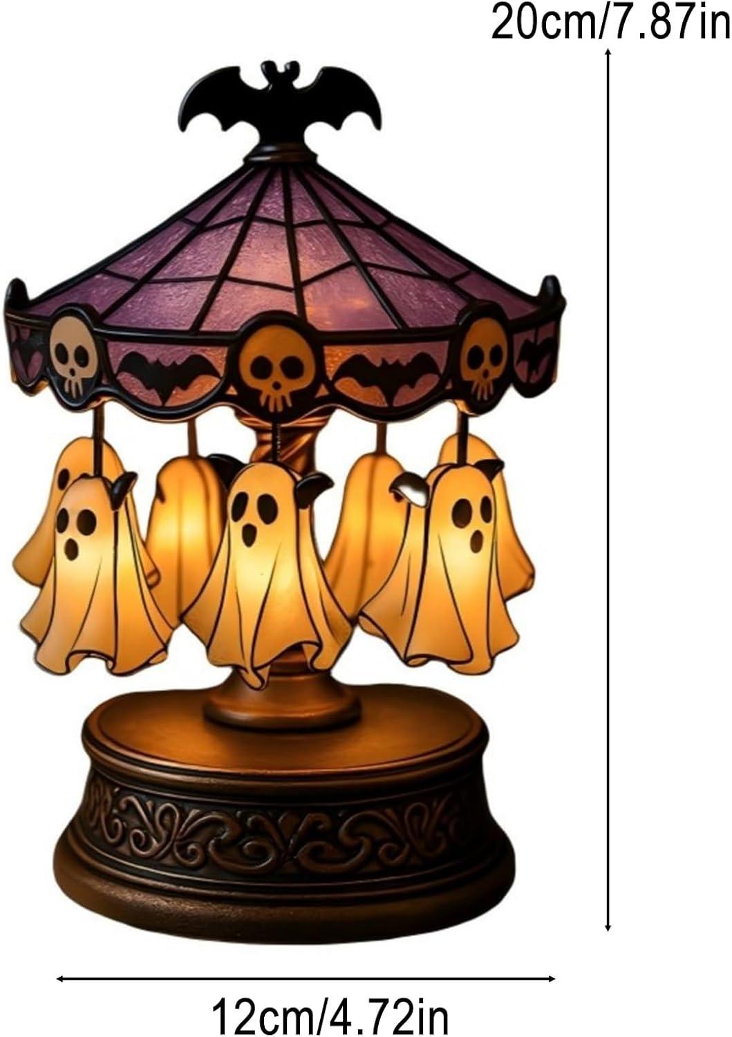 Cute Halloween Ghost Carousel Night Light, Antique Stained Glass, Vintage Carousel Decor, Indoor Home Party Kitchen Table Cute Halloween Ghost Carousel Night Light, Antique Stained Glass, Vintage Carousel Decor, Indoor Home Party Kitchen Table