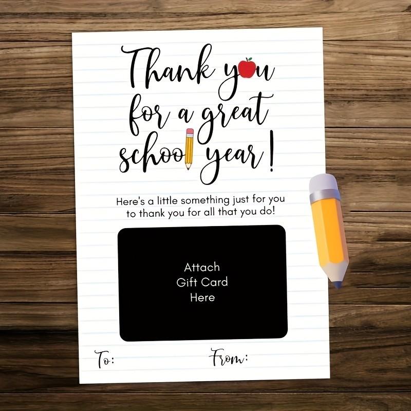 5 Pack End-Of-Term Teacher Thank-You Cards, Gift Card Slot Design, Apple Pencil Illustration, Perfect for Parents/students, Surprise Cards