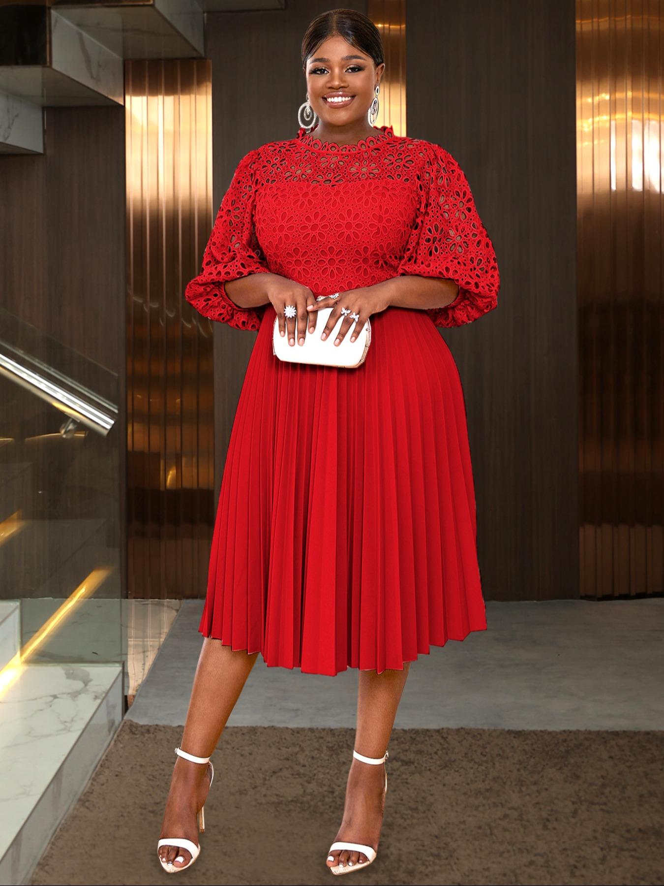 Plus Size Plain Open Front Crochet Lace Cape Dress, Elegant Bishop Sleeve  Dress for Evening Party Gown, Women's Clothes for All Seasons, Womenswear -  TikTok Shop