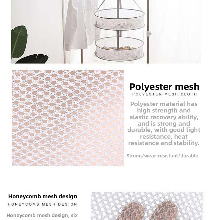 2-Tier Foldable Clothes Drying Rack Net, Household Mesh Laundry Basket for Drying Underwear, Socks & Sweaters, Anti-Deformation Hanging Drying Tray, Portable Space-Saving Laundry Dryer for Home Use