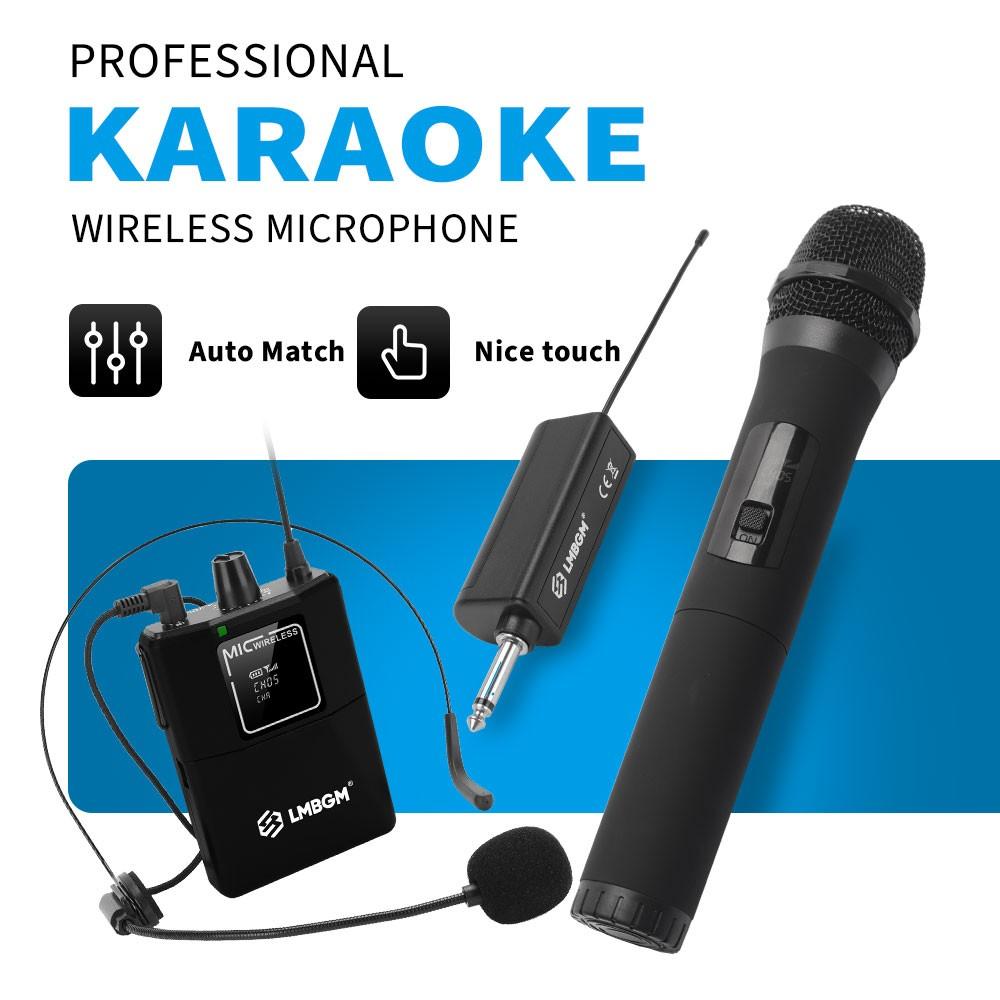LMBGM W-2 Professional Wireless Microphone System USB Rechargeable Includes 1 Handhed Conference Settingsld Microphone and 1 Beltpack Transmitter (with 1 Headset Microphone) Ideal for Home Karaoke, Portable Outdoor Singing Performances, Stage Shows