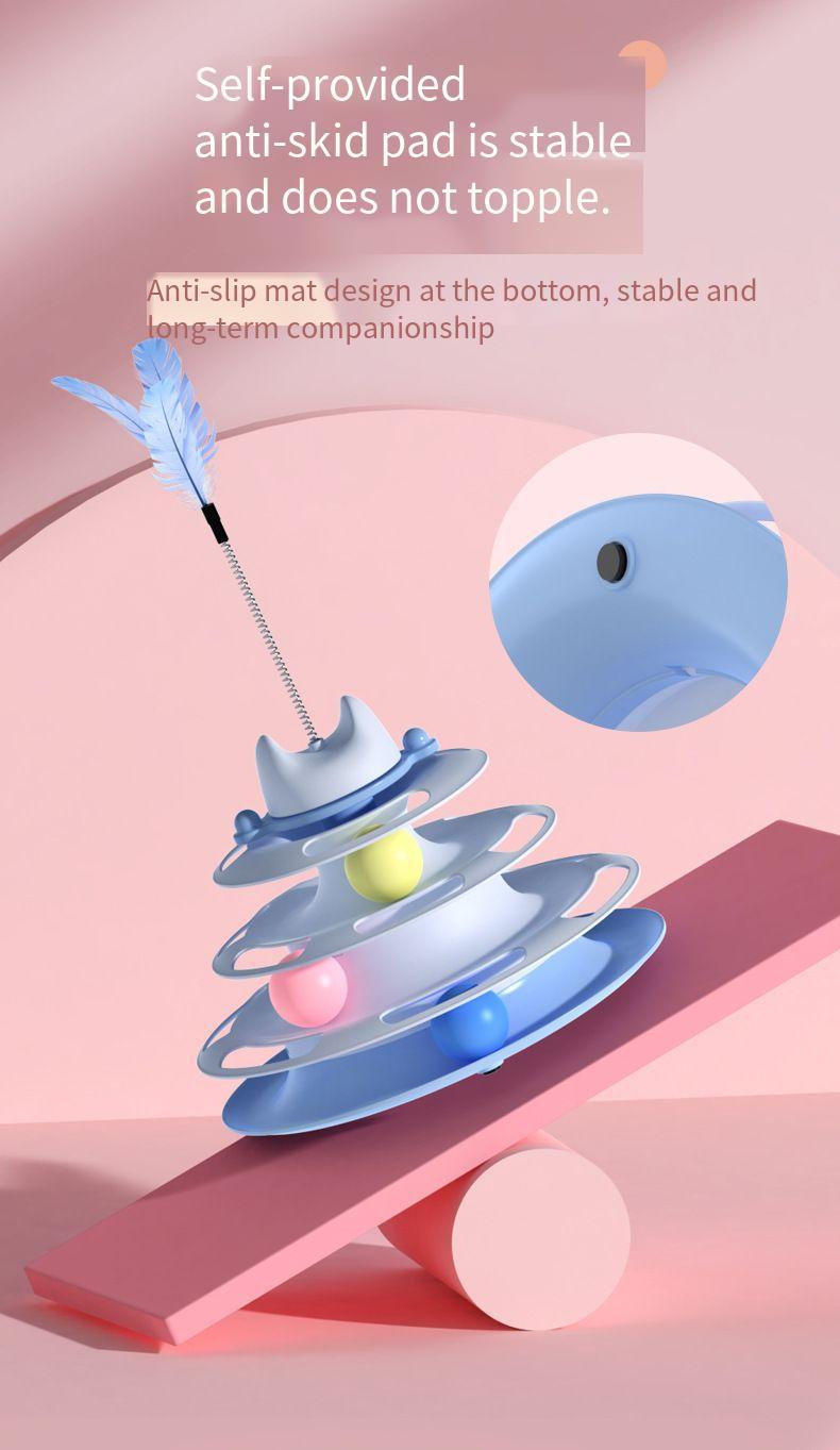 Three-Layer Cat Turntable Toy, Indoor Cat Educational Game Track Tower, Interactive Ball Toy, Three-Color Exercise Game