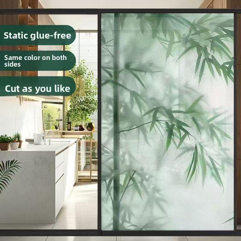 Bamboo Shadow Privacy Window Film, Adhesive-Free Static Window Film, Removable Kitchen Window Sticker, UV Protection Cuttable Window Decal