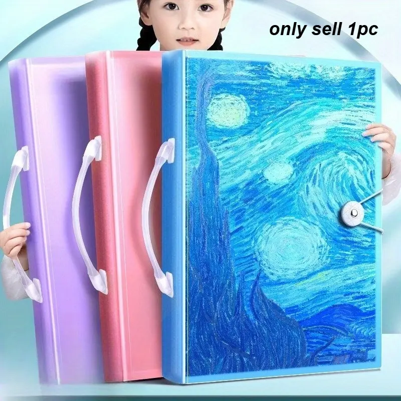 A3 large art folder with handle, 60-pocket large folder display, A3 folder portable photo album with transparent protective paper, Plastic Folders With Pockets