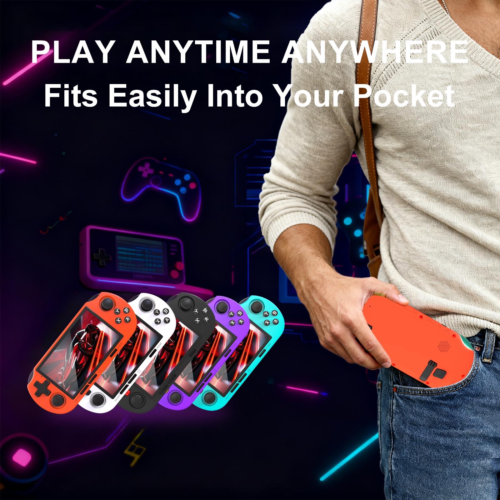 GAMINJA ANS16 Portable Handheld Game Console with 4.5 Inch IPS Screen, Retro Video Games RGB Lights, 14 Emulators Including Ps1 Gba Sfc, Rechargeable Portable Console