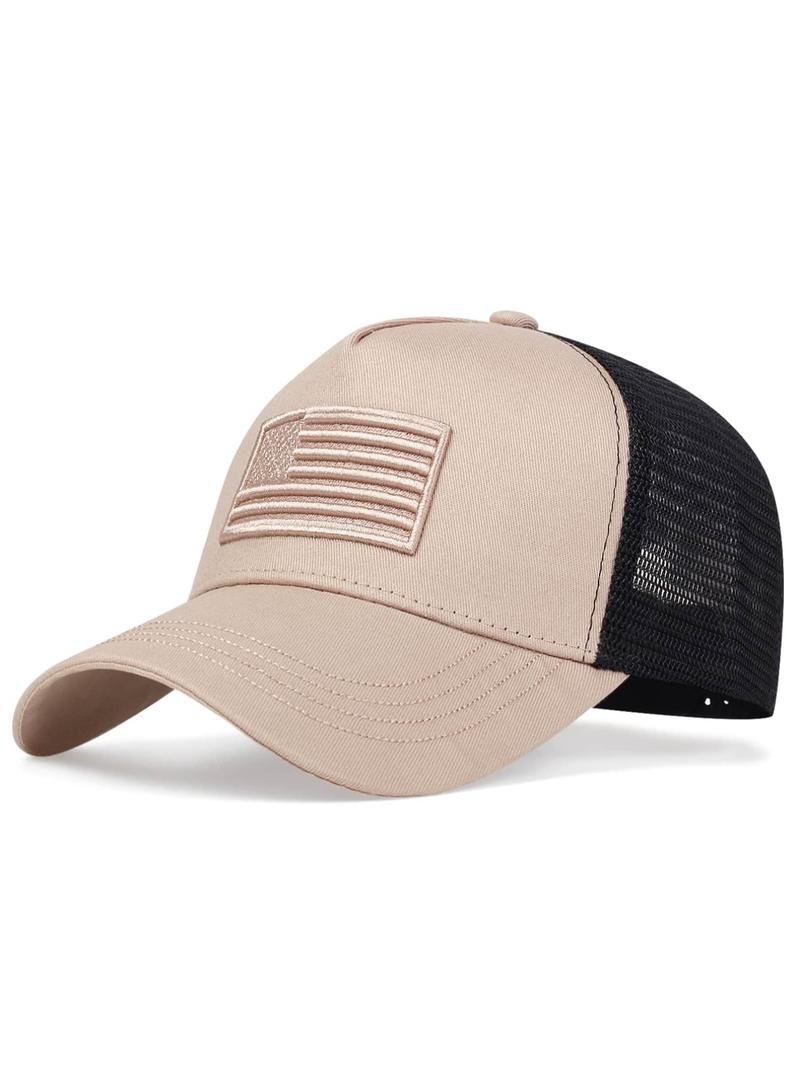 Casual Contrast Mesh Classic Baseball Cap With Adjustable Strap, Flag Patch Decor, Outdoor Sports Hat for Men and Women, Daily Use