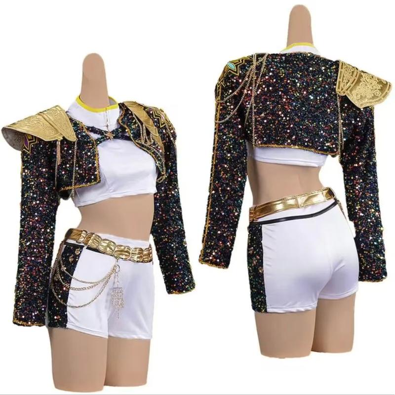 2025 KPop Demon Hunter Cosplay Gold Costume Cartoon Demon HunterCostume Year Fantasy Halloween PartyDance Costume Birthday Gift Girl GroupSong Clothes Dance Moms Fan Dance Costume