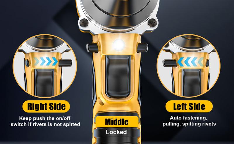 Cordless Electric Rivet Gun Compatible with Dewalt 20V Battery (NO Battery!!), Stainless Rivets: 3 Sizes(1/8",5/32",3/16") & Nose Pieces, LED Light,Rivet Nut Tool