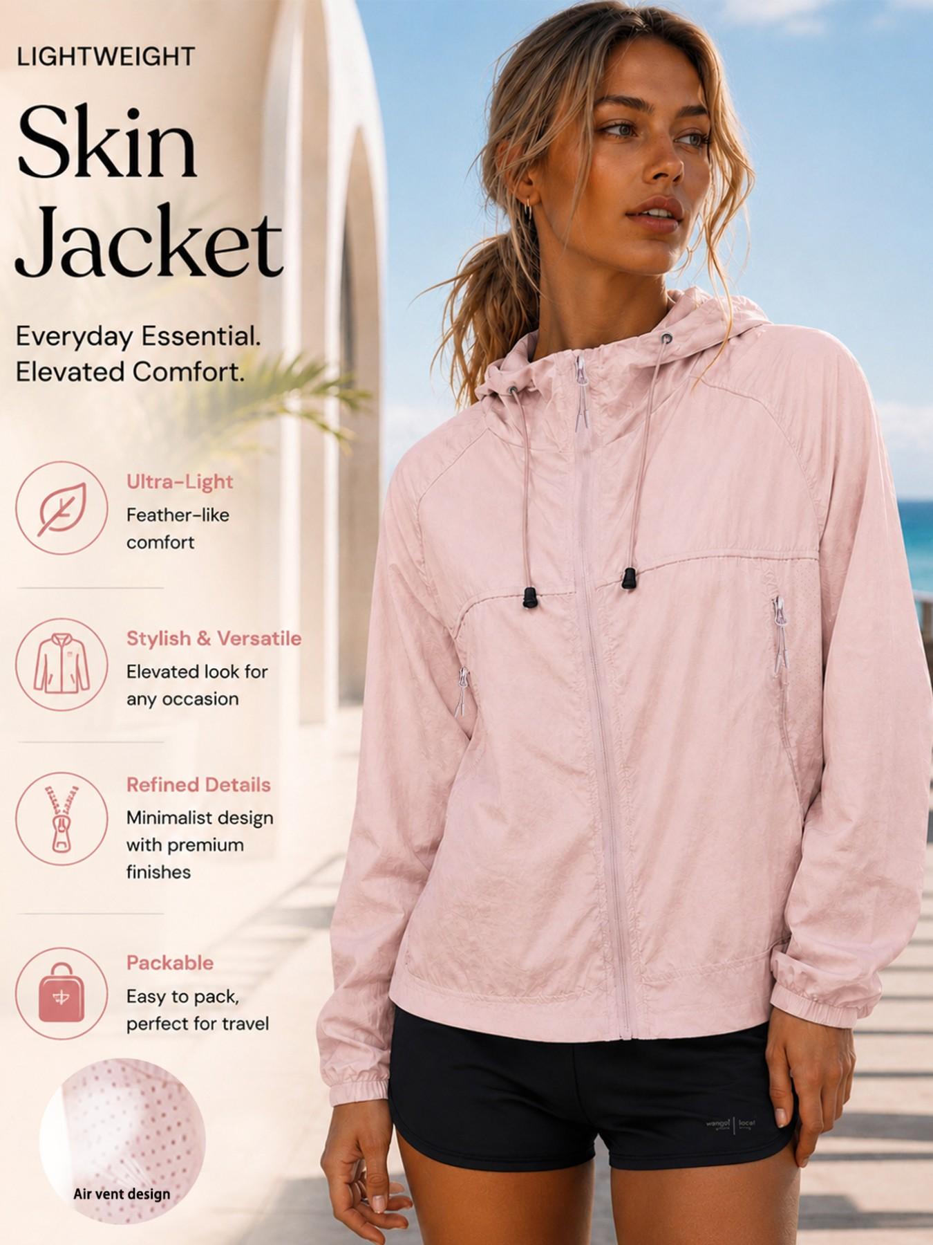 Women's Summer Lightweight Breathable Sun Protection Water Repellent Skin Jacket, Foldable Folding Outdoor Hiking Jacket with Zipper Pockets, Cool Air Conditioning Sports Coat, Casual Athletic Jacket, Zippered Jacket, Athletic Outerwear