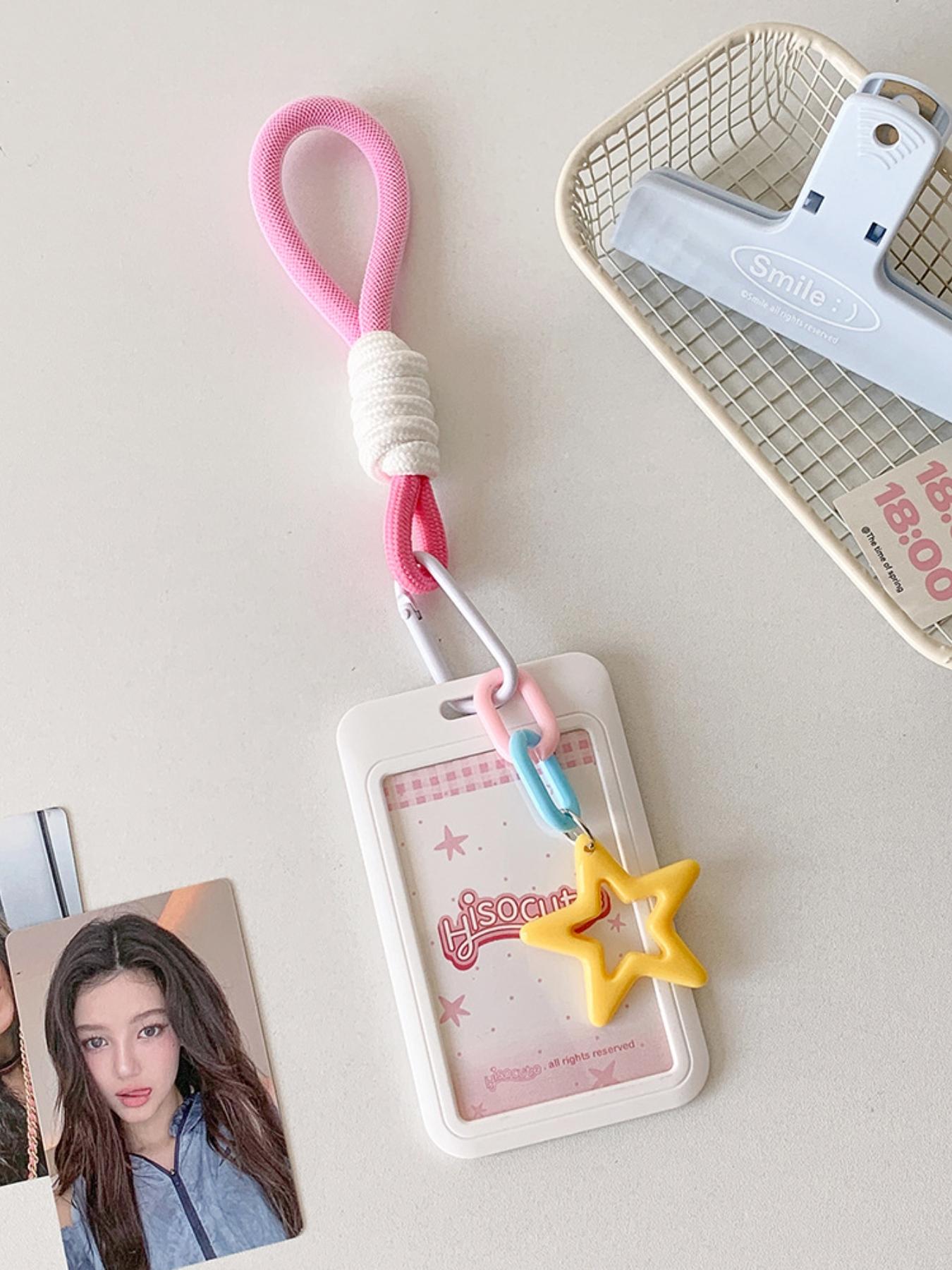 Candy-colored sliding 3-inch card holder with student lanyard, bus card and subway card wallet, student fan display small card holder