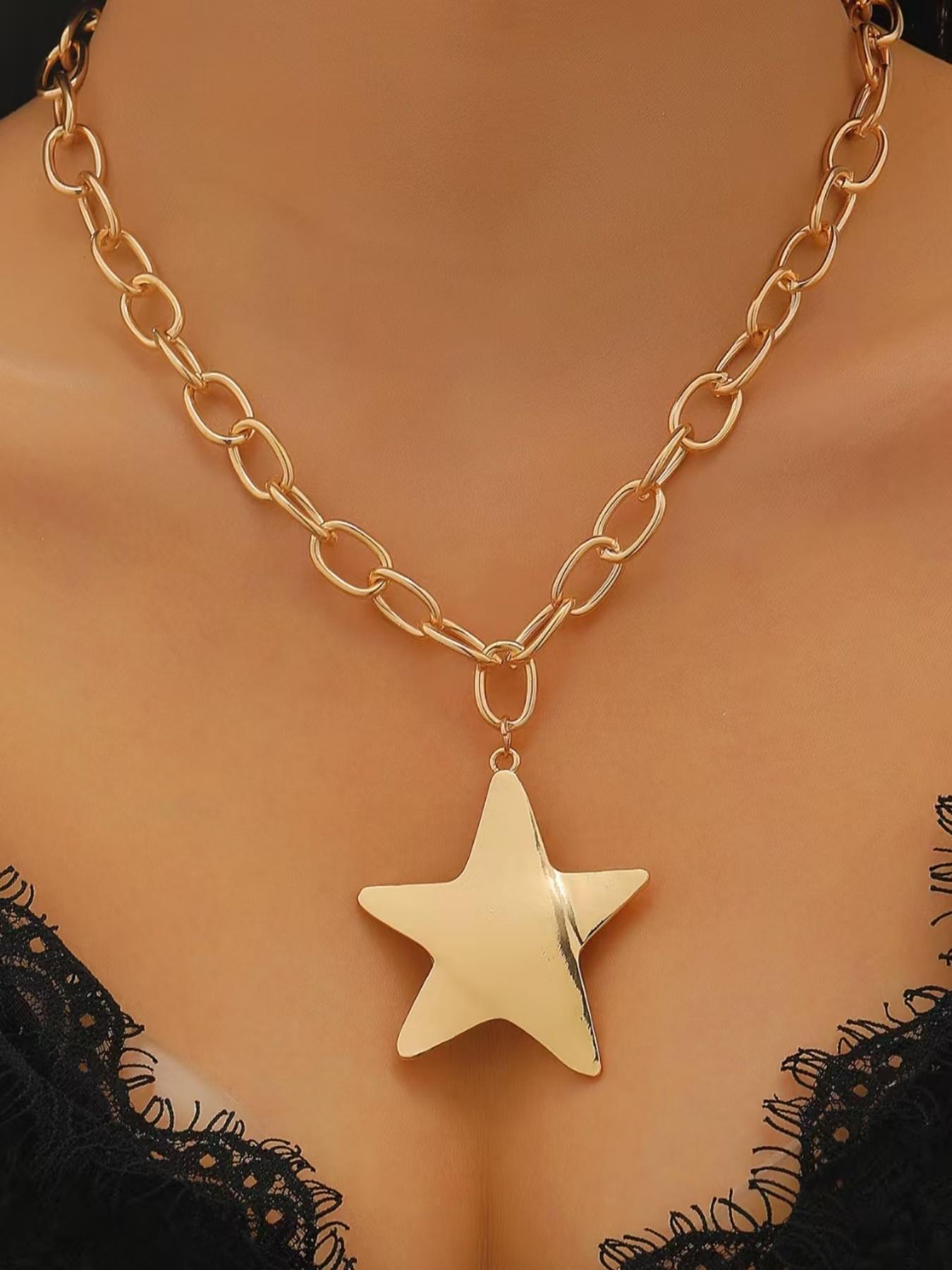 Trendy Geometric Star Pendant Necklace, Fashionable Unique Bold Star Collar Chain, Hot Selling Jewelry Accessory for Stylish