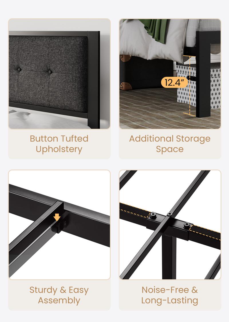 SHA CERLIN Grid-Tufted Uphoelstered Platform Bed Frame with Linen Fabric/Faux Leather Headboard,【Frame Only No Mattress】Metal Slats Supports,Twin/Full/Queen/King Size, Noise-Free,No Box Spring Needed#ChristmasGifts#TikTokShopBlackFriday