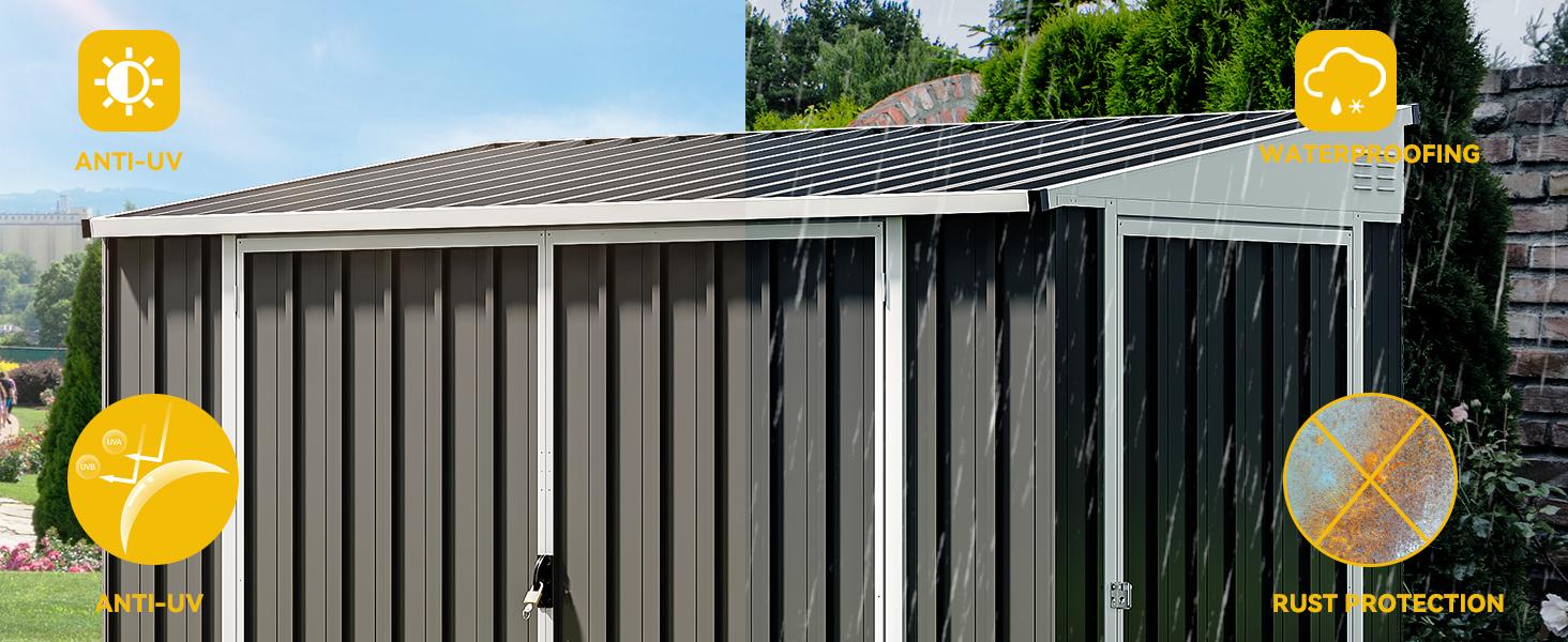 Yitahome 8x4 FT Outdoor Weatherproof Storage Shed, Secure Metal Bike Shed w/Lockable Entry, Garden Storage Solution for Lawn Equipment, Tools, Waste Bin, Dark Gray