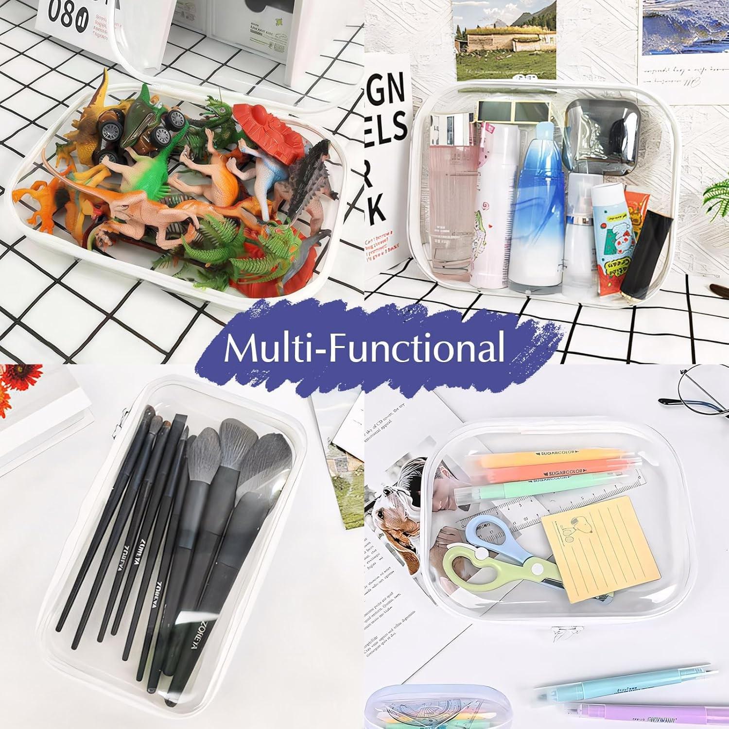 Transparent Plastic Zipper Box, Dual Zipper Hard Bag, Portable Travel Organizer, Cosmetics, Toys, Snacks, 1L+1m+1s, Pet Material