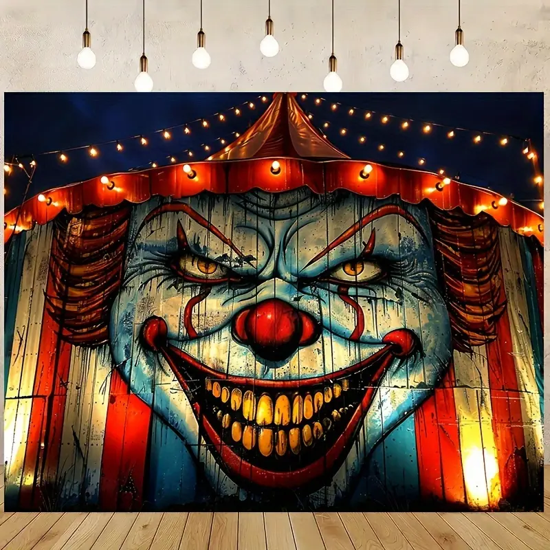 Halloween Circus Clown Backdrop - Vibrant Polyester, No Power Needed, Perfect for Living Room, Outdoor Decor, Live Streaming & Photo Booths (39x59"/ 70.8x90.5")