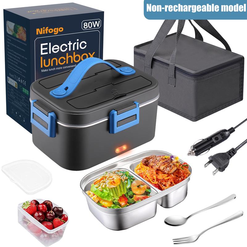 80W Electric Lunch Box Food Warmer, Plug-In Electric Lunch Box, 12V/24V/110V Self-Heating Lunch Box for Work and Travel with Insulated Pouch 1.5L/1.8L